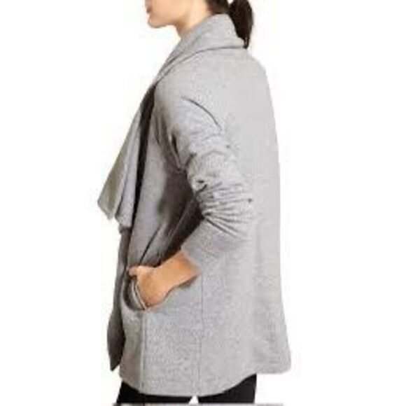 Athleta Star Valley Open Front Fleece Wrap Cardigan Sweater Women's Large - Picture 2 of 13